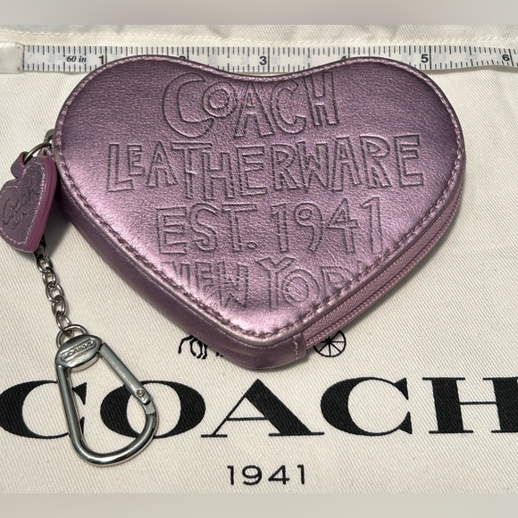 COACH Poppy Metallic Leather Heart Bag Charm/Key Pouch - Picture 3 of 9